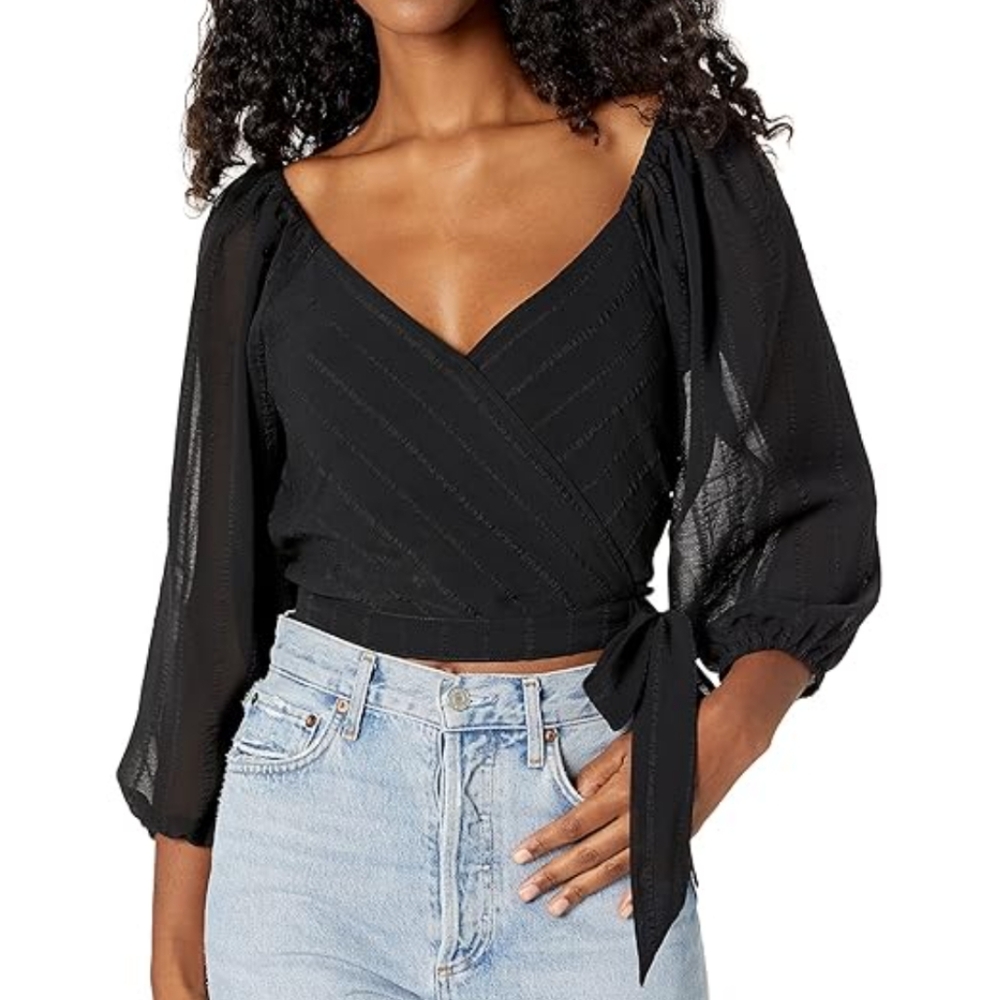 BCBGeneration Black Sheer Wrap Blouse